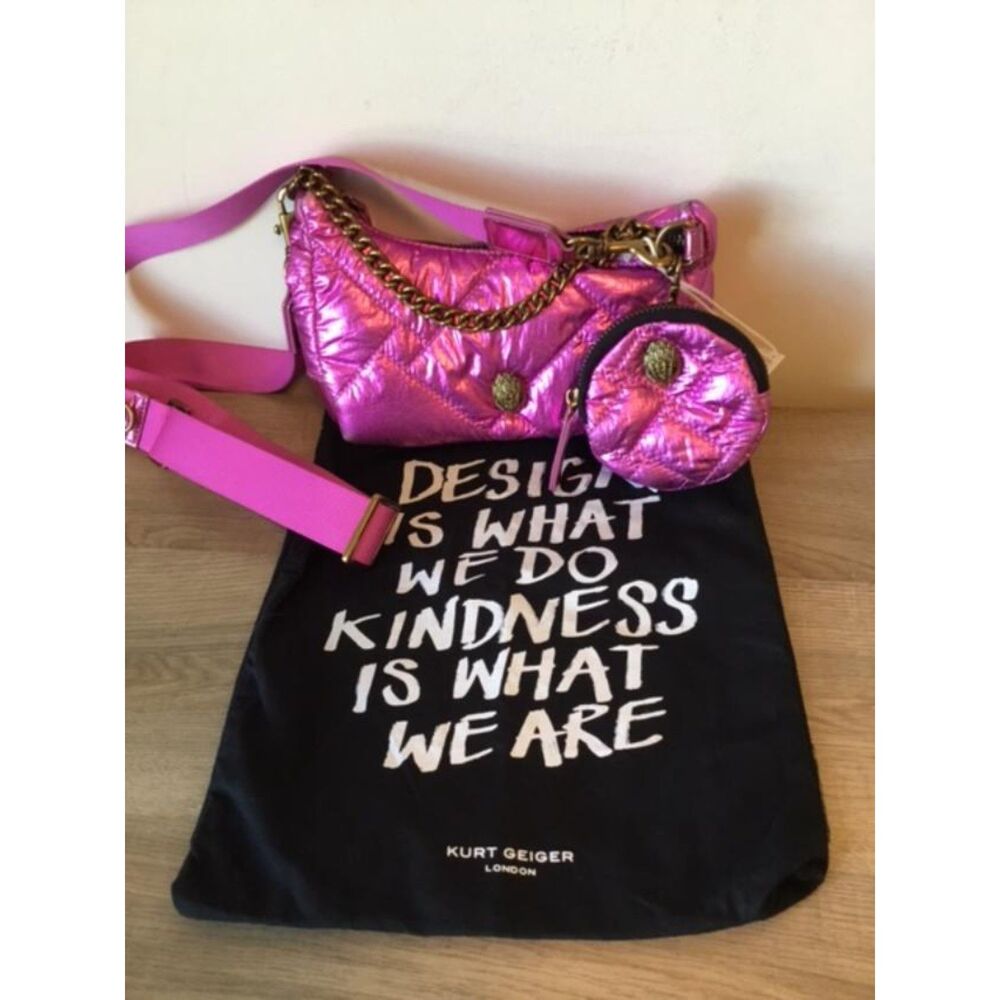 Kurt Geiger London Small Crossbody Bag Metallic Pink w/Coin Purse & Dustbag